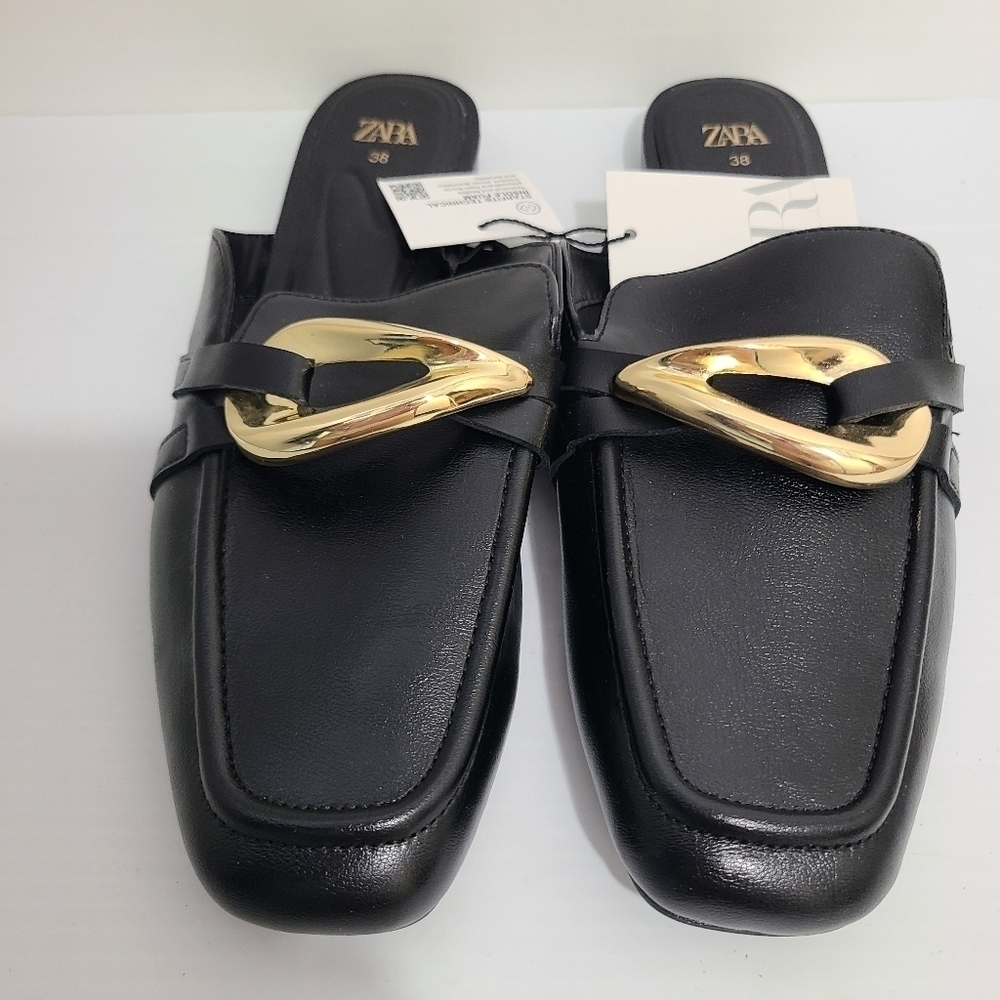 ZARA MULE LOAFERS WITH EMBELLISHED METALLIC DETAIL BLACK SIZE 7.5 | 3531/110/800 - Picture 6 of 9